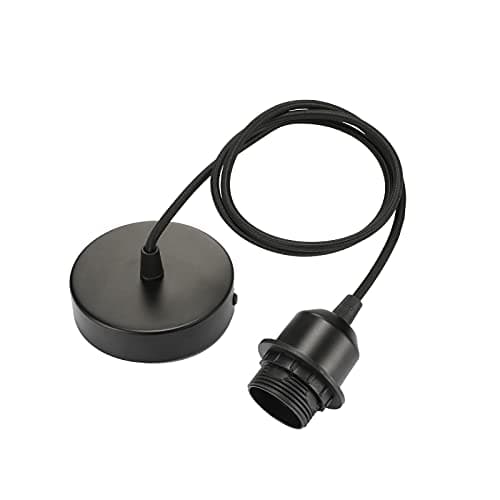Image of Linkind Ceiling Pendant Light Fitting, Metal E27 Screw Lamp Holder with Lock Ring for Shade, 100cm Braided Flex Cable, Industrial Style Ceiling Rose, Black, 1 Pack