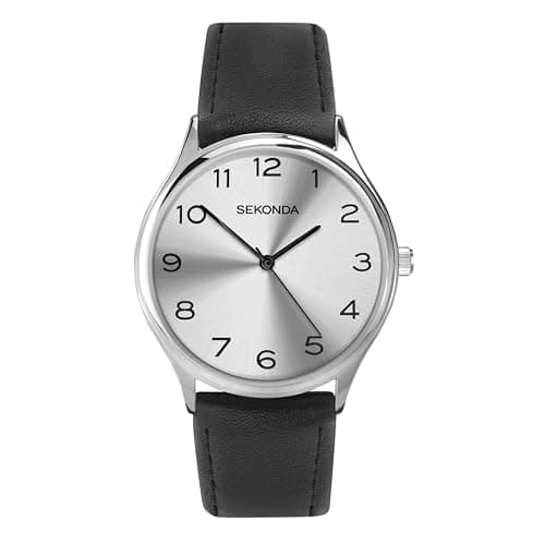 Image of Sekonda Mens Classic Analogue Quartz Watch with Silver Dial and Black Leather Strap 1851