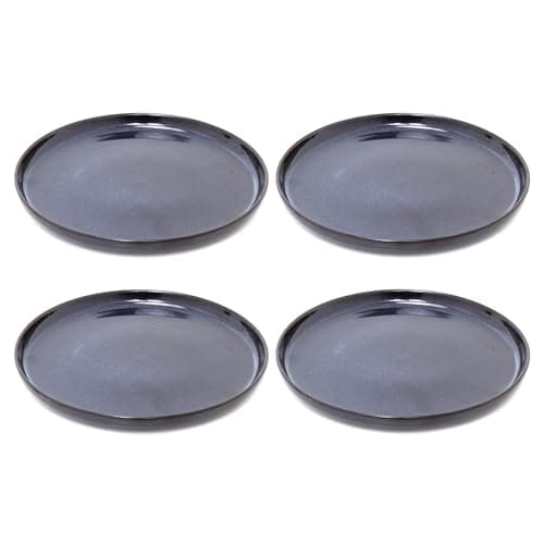 Image of Carousel Home Set of 4 Blue Reactive Glaze Stoneware Plates | Blue Ceramic Side Plates | Microwave & Dishwasher Safe Dinnerware - 21cm