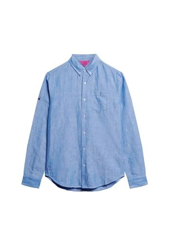 Image of Superdry Studios Linen BD L/S Shirt for Men, Blue Bonnet, L