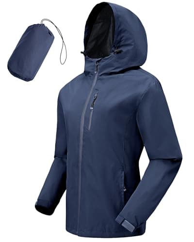 Image of Tyhengta Women Waterproof Jacket Lightweight Raincoat Windproof Outdoor Waterproof Rain Jackets for Hiking Camping Walking Navy Blue,S