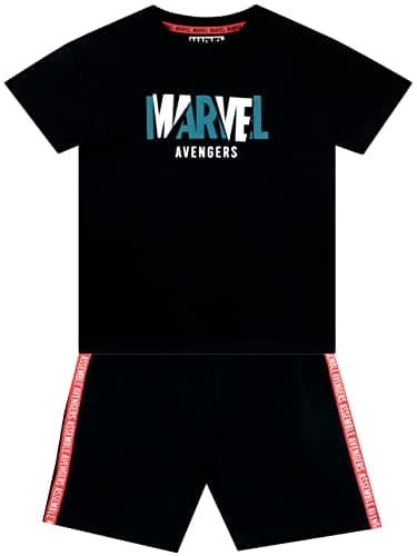 Image of Marvel Avengers T-Shirt and Shorts Set Superhero Daywear for Kids Black 9-10 Years