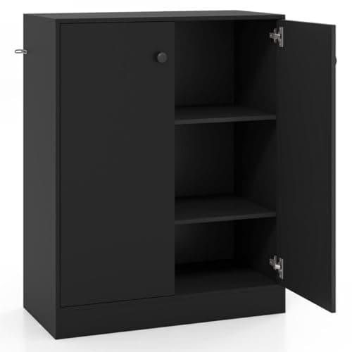 Image of TANGZON Storage Cabinet, Wooden Buffet Sideboard with Doors, Shelves/Drawers, Freestanding Cupboard Unit for Kitchen Living Room Dining Room Hallway (2 Doors, Black)