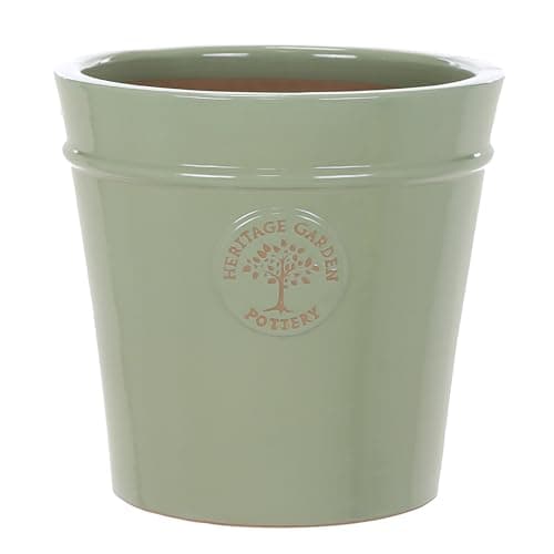 Image of Medium 26cm Green Heritage Garden Ceramic Planter Plant Flower Pot - Frost Proof