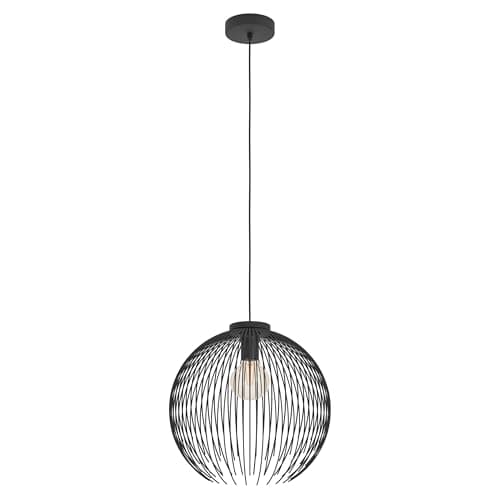 Image of Eglo Pendant Lighting Venezuela, Hanging lamp Above Dining Table, Round Dining Room Ceiling Light Fixture, Black Metal, E27 Socket, Ø 40 cm
