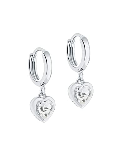 Image of Ted Baker Hanniy Crystal Heart Huggie Hoop Earrings For Women (Silver/Crystal)