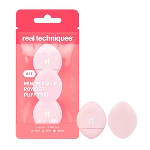 Image of Real Techniques Mini Miracle Powder Puff Trio, For Setting and Baking, Mini Makeup Puff For Loose and Pressed Powder, Targeted Setting Under Eyes and On Blemishes,3 Count