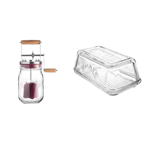 Image of Kilner 1 Litre Easy to Use Glass Butter Churner & Vintage Glass Butter Dish with Lid
