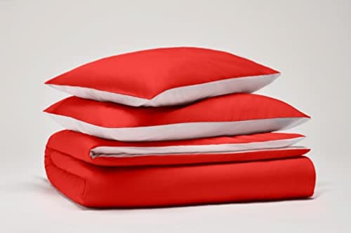 Image of SWEET HOME Pantone™ Double Duvet Cover Set 255 x 200 cm, 100% Cotton Percalle 200 Threads - 2 Squares, Double-Faced, Red/White