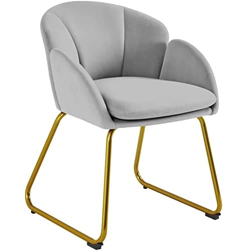 Image of Yaheetech Velvet Tub Chair Vanity Chair, Modern Accent Armchair with Golden Metal Legs for Living Room/Bedroom/Makeup, Grey