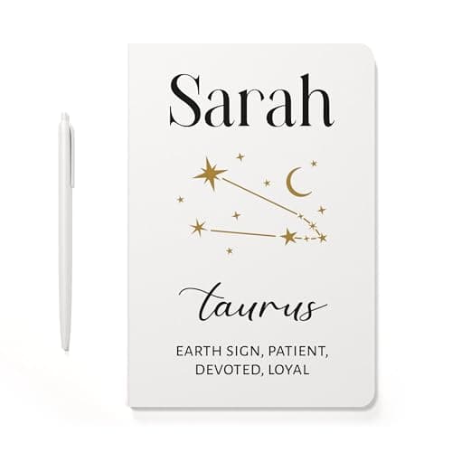 Image of Beecreative Personalised Taurus Gifts For Women Girls - Star Sign Gifts - A5 Notebook And Pen - April Birthday - May Birthday - Zodiac Notebook Journal