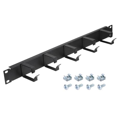 Image of PATIKIL 1U 5 D-Ring Cable Manager, 1 Pack 19-Inch Metal Horizontal Rack Mount Metal Server Rack Wire Management for Racks, Server Cabinets, Black
