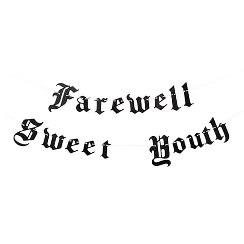 Image of HUXFANG Farewell Sweet Youth Old English Goth Banner, Gothic Blackletter Party Garland, Funeral for My Youth Birthday Garland for 30th 40th 50th Birthday Party Decoration (English Goth Banner)
