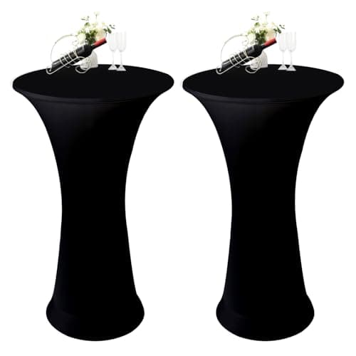 Image of Funvalley Surperfect 2 PCS Spandex Cocktail Table Cover,Tablecloth Fitted Stretch High Top Round Table Cover for Bar Wedding Cocktail Birthday Party Banquet Table