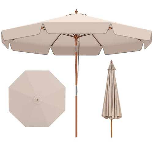 Image of COSTWAY 2.71M/2.8M/3M Garden Parasol, 8 Ribs Heavy-Duty Sun Shade Canopy with Tilt and Ruffled Edges, Outdoor Market Table Umbrella for Beach Balcony Pool(Beige, 3m)