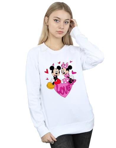 Image of Disney Women's Mickey & Minnie Love Hearts Sweatshirt White Large