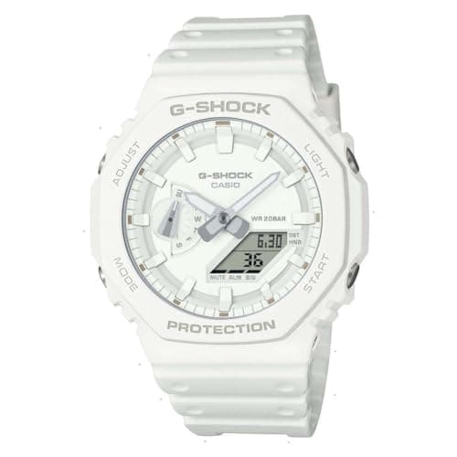 Image of Casio G-Shock GA-2100-7A7ER Men's Analogue-Digital Quartz Watch with Bio-Based Resin Strap, Mineral Glass, Stop Watch, Countdown Timer, World Time, White, 45 mm