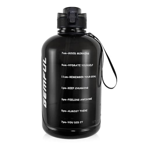 Image of GEMFUL Large Water Bottle 3l with Straw & Time Goals, Handle, BPA Free Motivational Jug for Fitness Sports (Black)