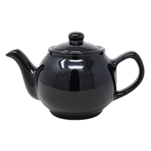 Image of UNIQUE HOME LIVING Brights Black Porcelain 2 Cup Teapot Pottery Kitchen Tea Pot