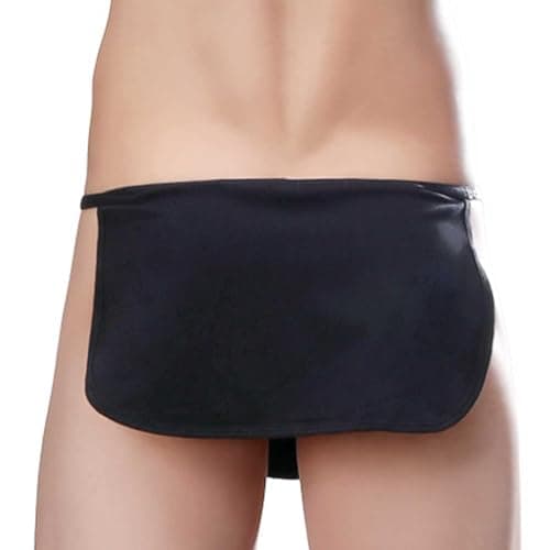 Image of Mens Sexy Hom G String Erotic Open Fly Pouch Low Waist One Piece Thongs Elastic waistband Breathable Personalised Briefs Sissy Lingerie for Joke Secret Gift Black