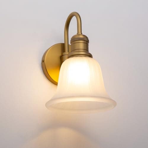 Image of JIMUBEAM 1-Light Vintage Gooseneck Wall Mounted Lamp with Bell Frosted White Glass Shade, Industrial Indoor Bathroom Vanity Wall Sconce Light Fixture for Bedroom Living Room Over Kitchen Sink