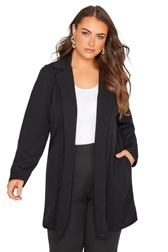 Image of Yours Curve Longline Oversized Open Front Suit Blazer Jacket with Pockets - Women's - Plus Size Black 14