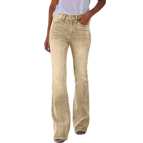 Image of Bootcut Jeans for Women Petite Low Rise Straight Wide Leg Flared Jeans Button Fly Vintage Baggy Loose Fit Bell Bottom Denim Trousers with Pockets (Za-Yellow,XS)