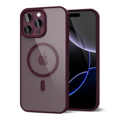 Image of Oakxco for iPhone 16 Pro Max Case Clear Magnetic Compatible with Magsafe, Thin Slim Transparent Non Yellowing, Hybird Soft Silicone Bumper & Hard Plastic Protective Cover for Women, Burgundy Wine Plum