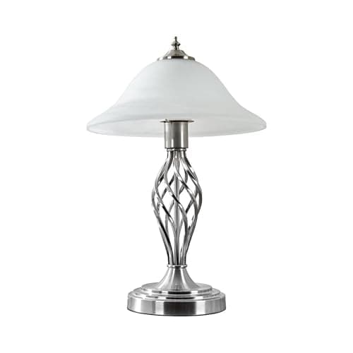 Image of MiniSun | Traditional Style Nickel Twist Table Lamp with a Frosted Alabaster Shade | Table Lamps, Home Décor & Improvement Essential | Mains Wired