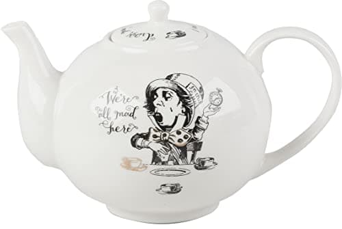 Image of V&A 5200025 Alice in Wonderland Teapot in Gift Box, Fine China, White, 1.1 Litre (6 Cup)