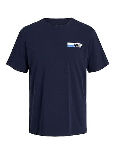 Image of JACK & JONES Mens Jjecorp Logo Tee Play O-Neck Noos T-Shirts for Men, Navy Blazer P4 Small Print, XXL UK