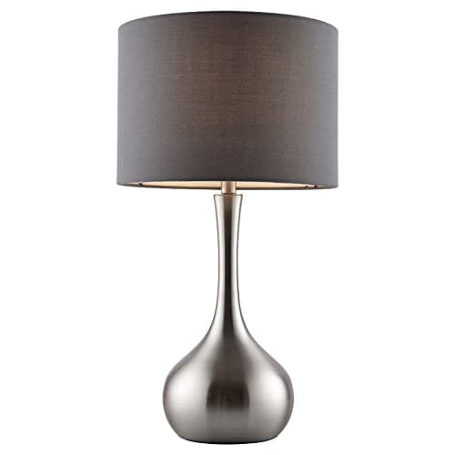 Image of National Lighting Modern Table Lamp - 3-Stage Dimmer Touch Lamp for Desk - Bedside Reading Lamps for Bedroom - Satin Nickel Effect & Dark Grey Cotton - 40W 240V Incandescent E14 Candle (Not Included)
