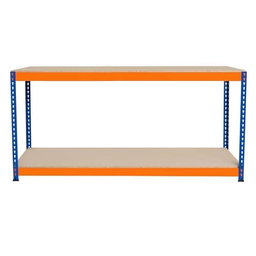 Image of Garage Workbench S-Rax 2 Shelf 180cm x 45cm x 90cm Workstation Heavy Duty Steel Chipboard 300kg Capacity Per Shelf Adjustable Layout Boltless Assembly Rubber Feet 3 Reinforced Support Bars Warehouse