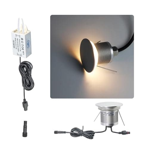 Image of kpslucerna Recessed LED Stair Lights 1W, IP67 Waterproof 12V Low Voltage Outdoor Wall Lights, External Step Lighting Aluminium Garden Lights for Yard Walkway Facade(Silver Warm White, 1 Piece)