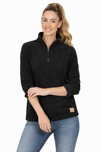 Image of Blu Apparel Womens 1/4 Zip Fleece Sweater Heavy Weight Hiking Outdoor Camping Warm Jumper for Women Pullover Half Zip (UK, Numeric, 12, Regular, Regular, Black)