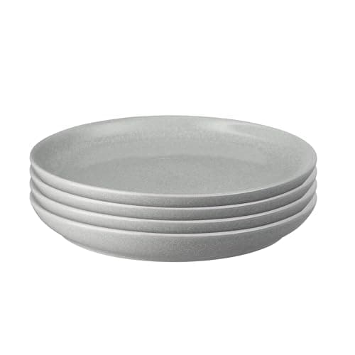 Image of Denby - Elements Medium Light Grey Coupe Plates Set of 4 - Dishwasher Microwave Safe Crockery 21cm - Pale Grey, White Ceramic Stoneware Tableware - Chip & Crack Resistant Lunch Plates