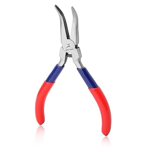 Image of GOLD DEER Mini Bent Nose Pliers with Serrated Jaw - Micro Angle Needle Nose Pliers for Gripping and Bending Wires