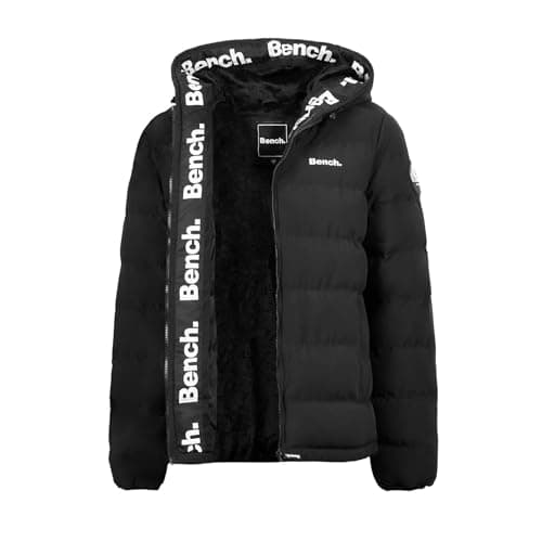 Image of Bench Original Mens Heavy Weight Fleece Lined Padded Ultra Warm Winter Black Hooded Coat Jacket Zip Pockets Inside Zip Pocket S M L XL XXL Black S