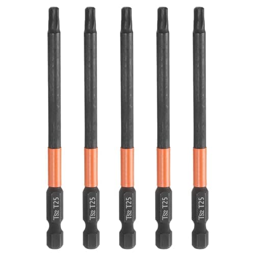 Image of sourcing map 5pcs T25 Torx Head Screwdriver Bit 4" (100mm) Long 1/4" Hex Shank Magnetic No Hole Tamper Proof 6 Point Star Screw Driver Drill Bits Phosphate S2 Steel Industrial Power Tools