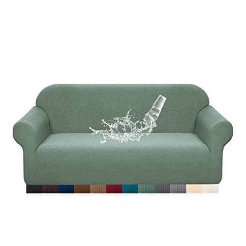 Image of Granbest Premuim Water Repellent Sofa Covers 3 Seater High Stretch 1 Piece Couch Cover for Dogs Universal Sofa Slipcover Non Slip Furniture Protector Jacquard Spandex Fabric (3 Seater, Matcha Green)