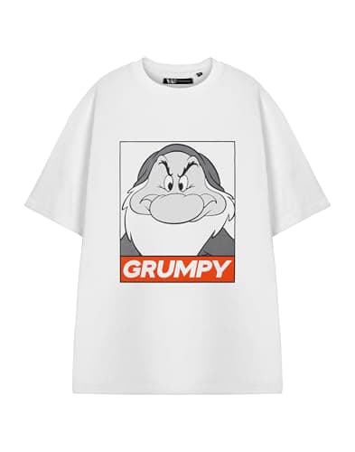Image of Disney Grumpy Dwarf Men's White Short-Sleeved T-Shirt | Snow White Graphic Tee for Men | Seven Dwarfs Character Apparel | Classic Movie Merchandise Fans Novelty Gift