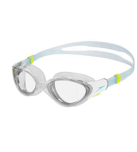 Image of Speedo Women's Biofuse 2.0 SwiMing Goggles | Female Design | Patented Adjust Mechanism | Anti-fog | Anti-leak | Comfort Fit, Clear/White/Marine Blue, One Size