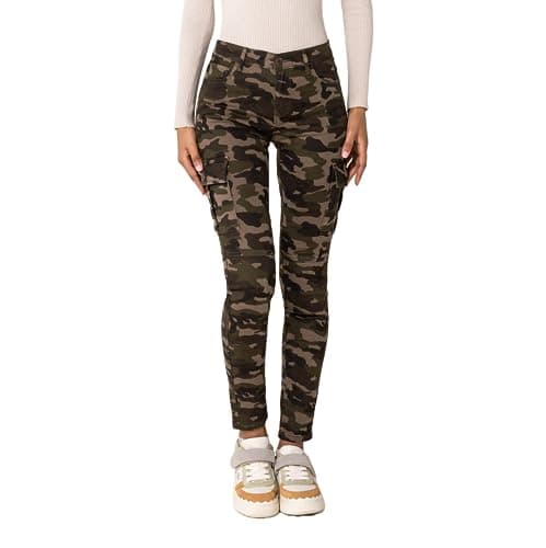 Image of Nina Carter S353 Women's Cargo Trousers, Skinny Fit Jeans, Stretch Cargo Jeans, Used Look, Camouflage Brown (S528), L