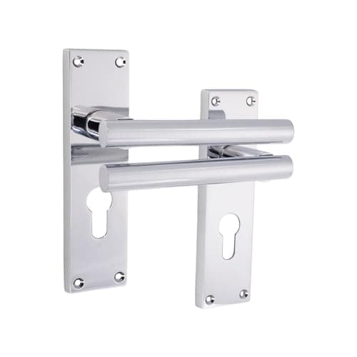 Image of Infinity Decor Straight Euro Lever Lock Door Handles Polished Chrome on Rectangular Backplate Set Passage Door Pulls 155mm Suitable for All Internal & External Door
