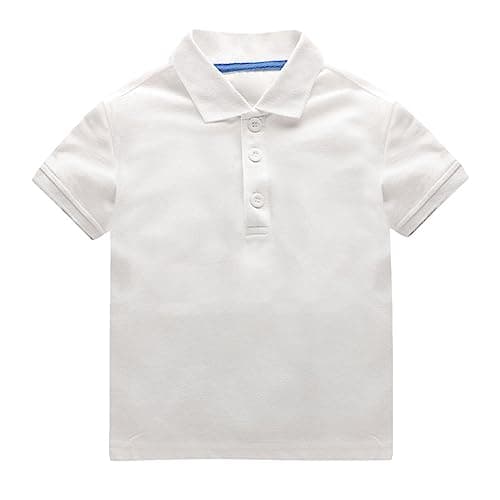 Image of Kids Boys Polo Shirt Classic Button Down Short Sleeve Solid Polos Toddler Baby School Uniform Tops Casual Clothes Girls Short Sleeve School Shirts Cute Summer Tops (White, 18-24 Months)