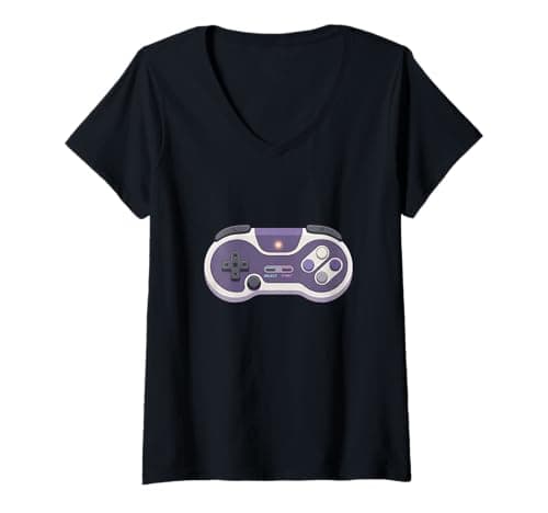 Image of Women's Retro Mode On Vintage Gamer Design 16 Bit Style Controller V-Neck T-Shirt