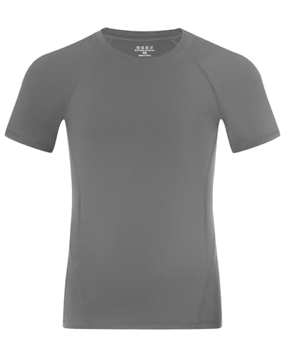 Image of Runhit Quick Dry Short Sleeve Sports T-Shirt for Boys, Kids Base Layer Compression Shirt, Football Gym Fitness Training Tee Top, Grey 13-14 Years