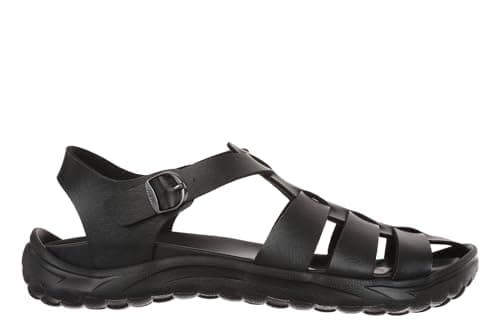 Image of MBT HARU Men's Leather Sandals. Lightweight and Comfortable Spring Summer Fisherman Sandals. Physiological Footwear for Comfort and Stability. Recovery Sandals for Dressing. Color Black