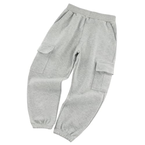 Image of BINIDUCKLING Boys Girls Cargo Trousers Cotton Kids Elastic Waist Joggers Pants Casual Jogging Pants Plain Tracksuit Bottoms School Trousers for PE Sports (Light Grey,160/13-14Years)