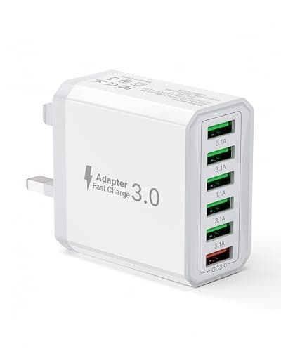 Image of Tupneuf 33W USB Plug Fast Charge, 6-Port Multi Charger UK Charging Power Adapter Multiple Quick Charge 3.0 Wall Mains Plug for iPhone 16 15 14 13 12 11 Pro Max X XR XS 8 7 6 6S Plus 5 5S SE, iPad